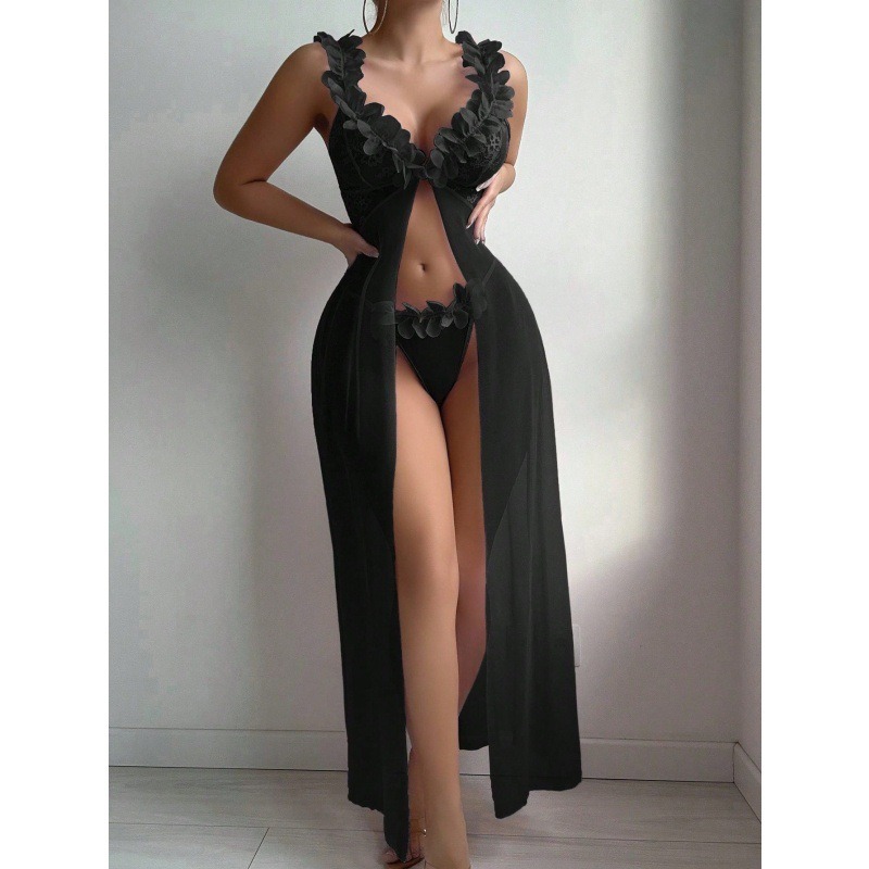2-Piece Suspender Skirt Long Skirt Sexy Pajamas for Women with Slits